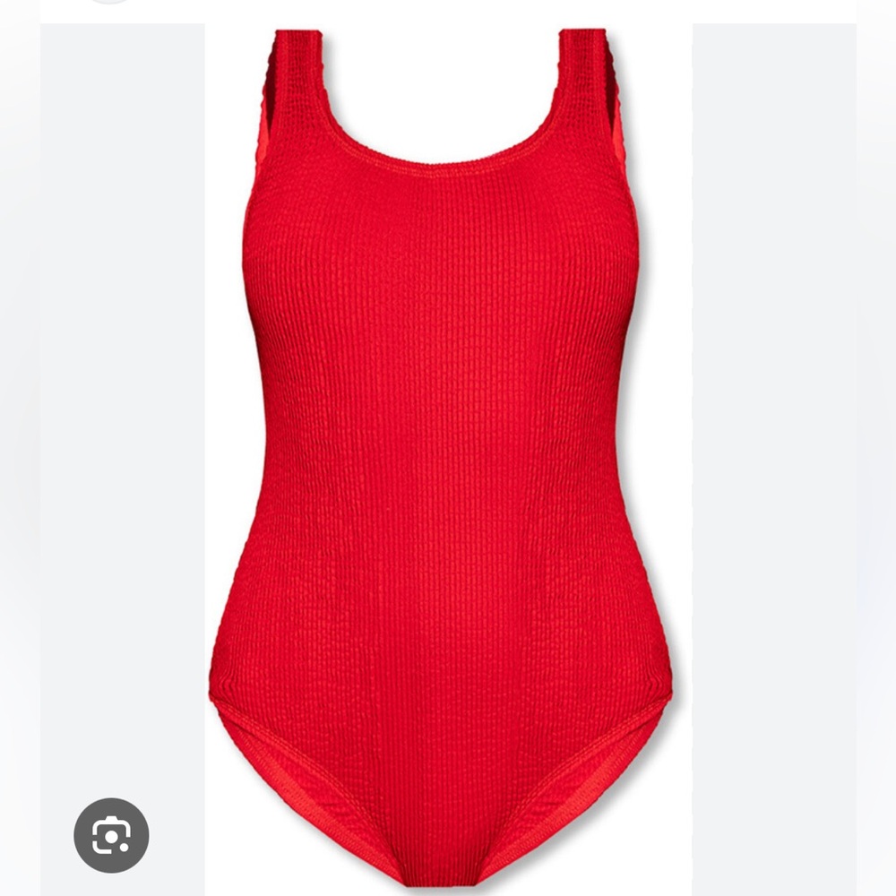 Bottega Veneta red crinkle swimsuit